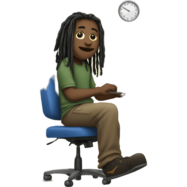 Black guy with dreads sitting down on chair facing right-handside playing on computer  emoji