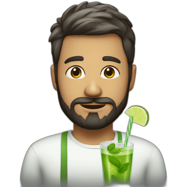 very short hair man with beard and with mojito emoji