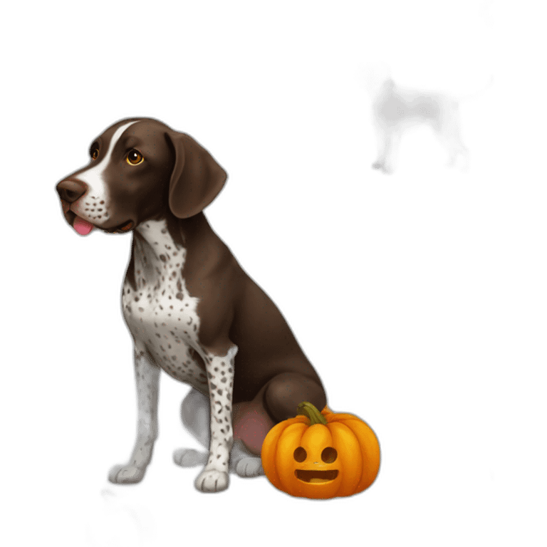 german short haired pointer with a pumpkin emoji