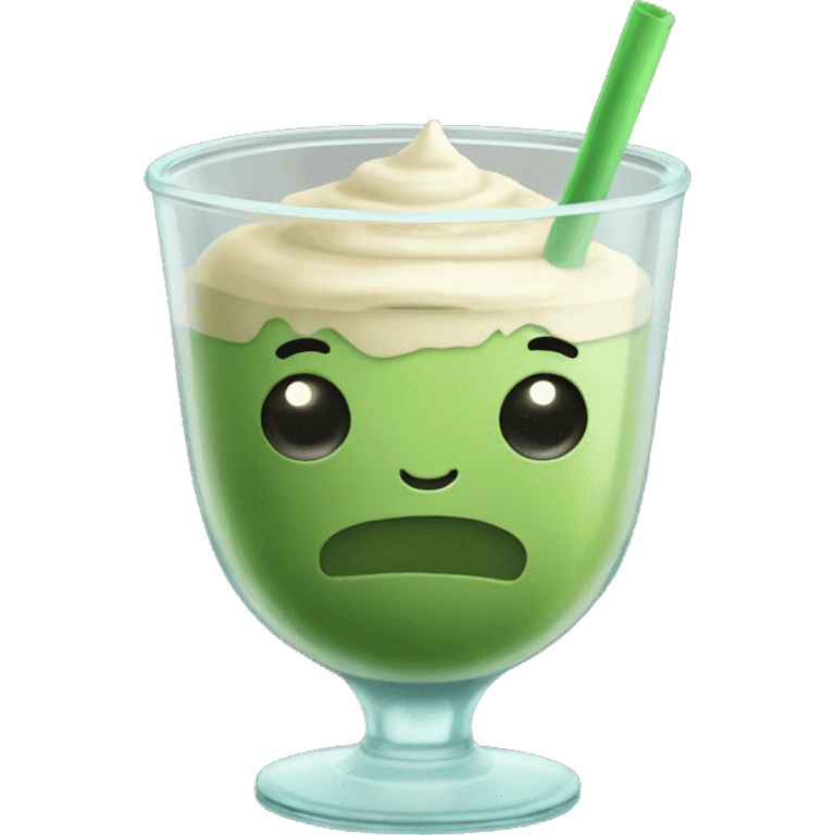 Ice matcha latte in a weird glass cup emoji