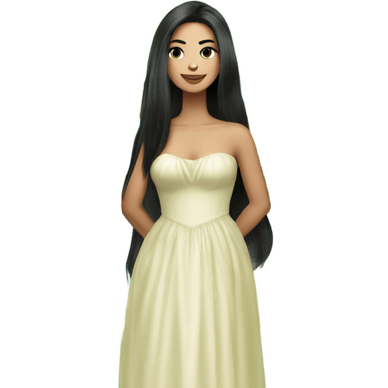 Beautiful woman long black hair in long puffy dress holding durian emoji