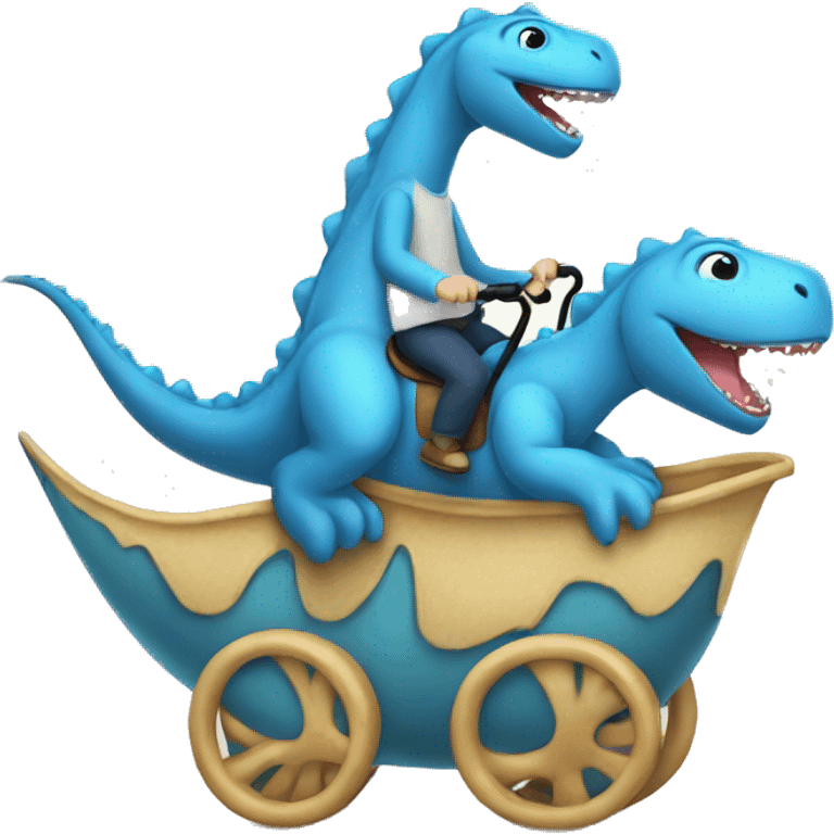 Baby riding a blue long dinosaur  emoji