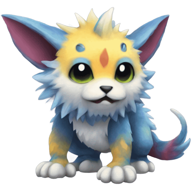 Colorful cute furry anthropomorphic painted Fakémon-Pokémon-Trico-Vernid-creature emoji