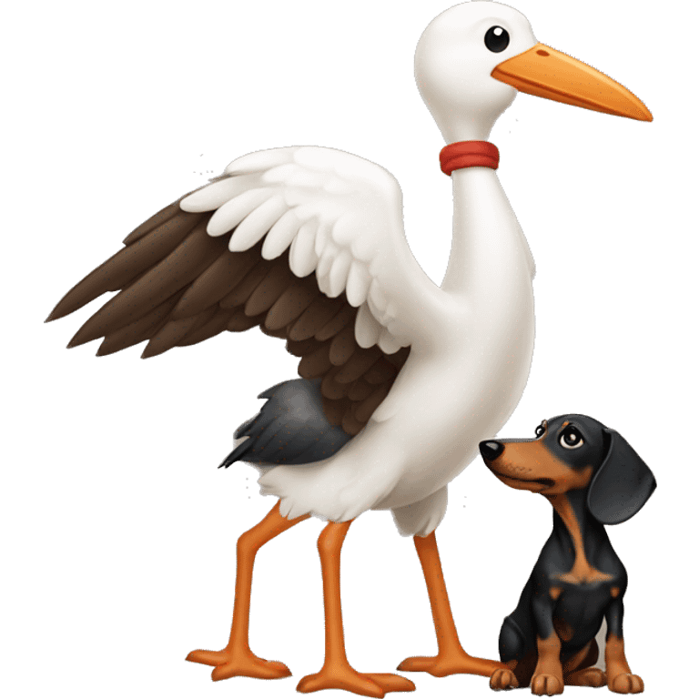 stork carrying a dachshund puppy
 emoji