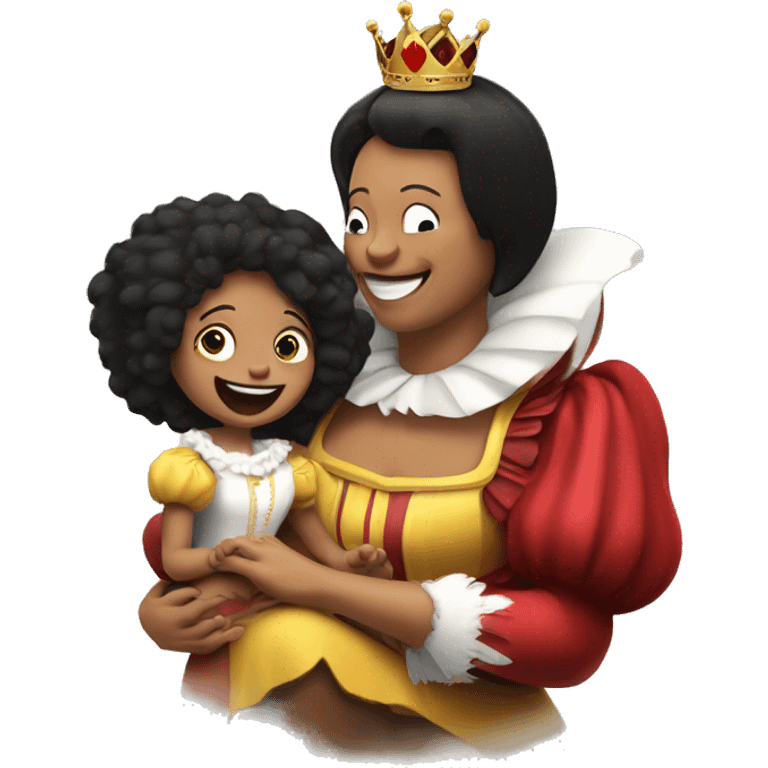 The queen of hearts tickling her daughter with a feather emoji