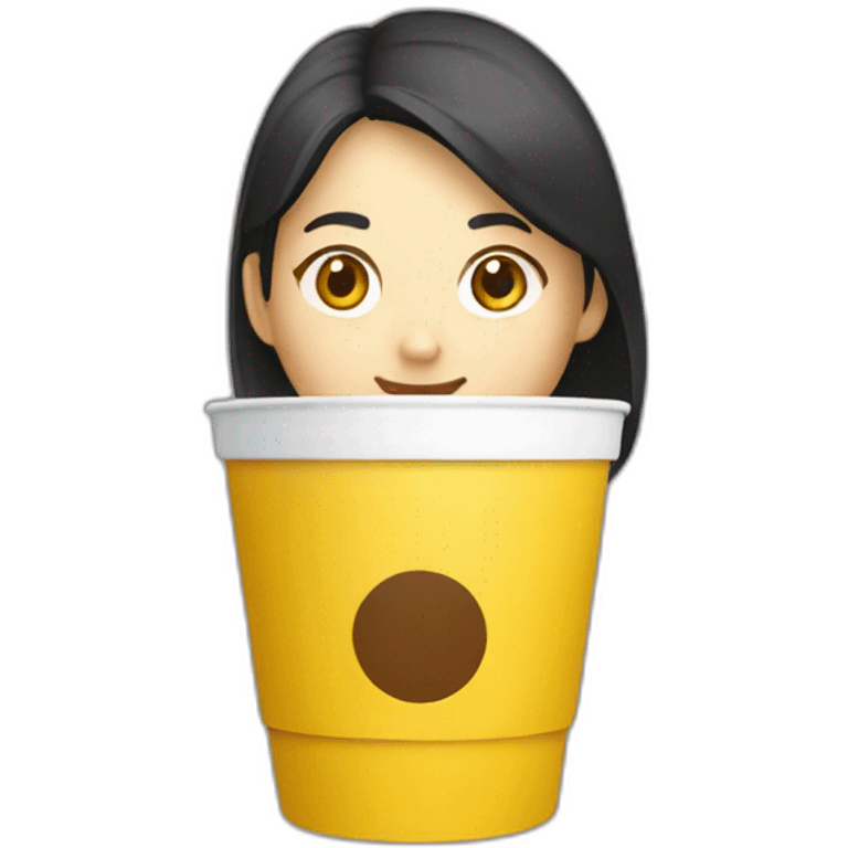 singaporean woman product manager with coffee in a yellow takeaway cup emoji