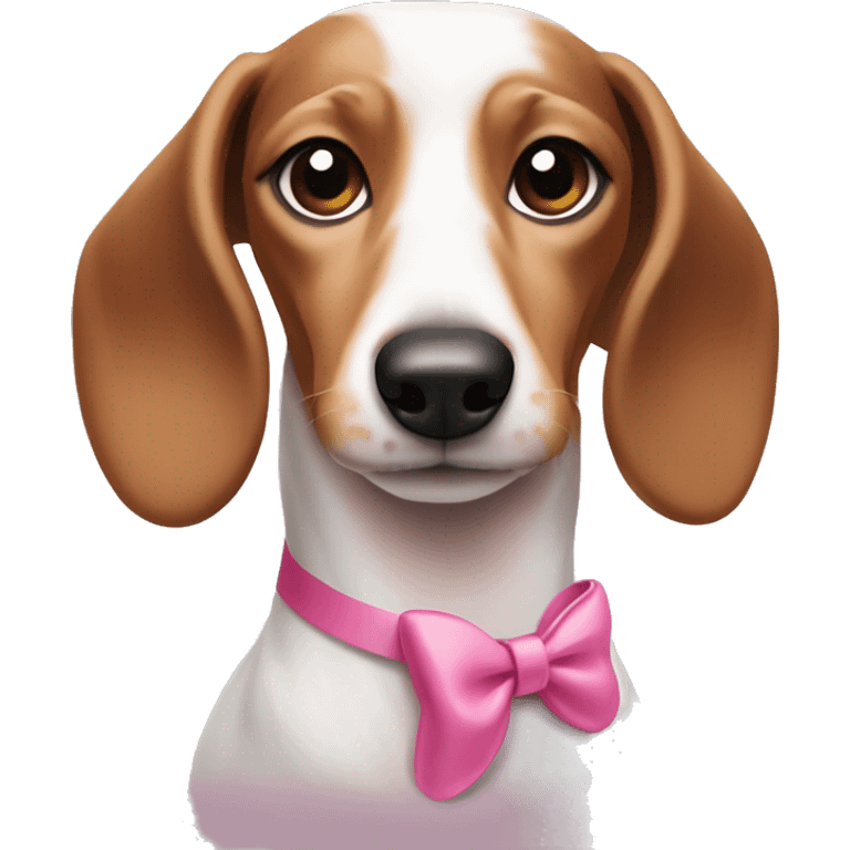 white and brown dachshund with pink bow emoji