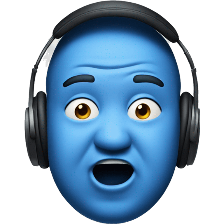 the face of fat blue man with earphones and surprised emoji