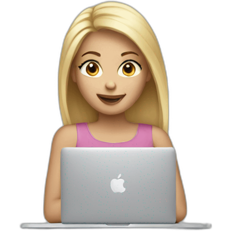 blonde girl using macbook emoji