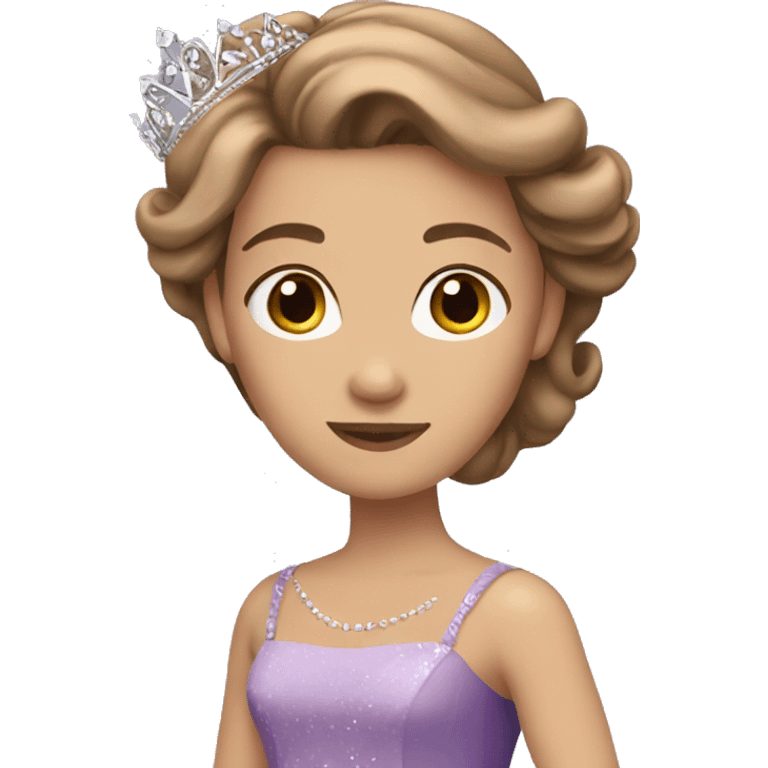 princess with straight light brown hair, brown eyes, light skin, violet dress and a tiara  emoji