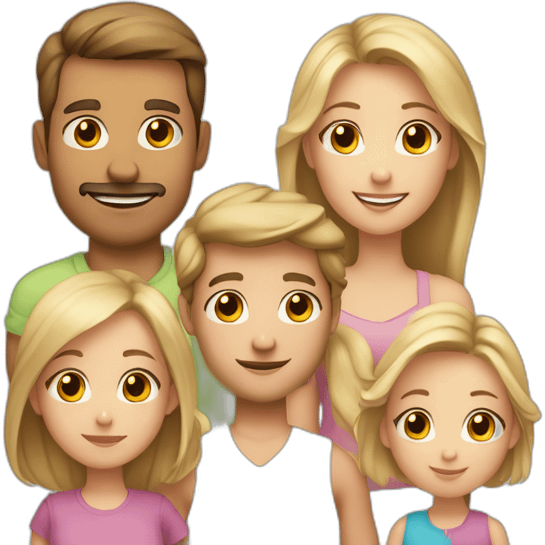 Family of 5 blonde mom brown hair dad 8year old blonde girl, 4year old light brown hair boy and 1 year old light brown hair girl emoji