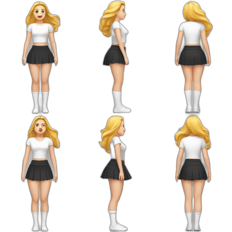 full-body-caucasian-curvy-beauty-кланяется-short-black-skirt-back-and-front-views-strong-wind-knickers-long-white-socks emoji