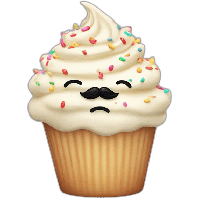 Cute vanilla Cupcake with moustaches and sprinkles  emoji