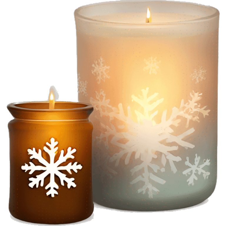 A small jar candle with warm glow and snowflake on logo emoji