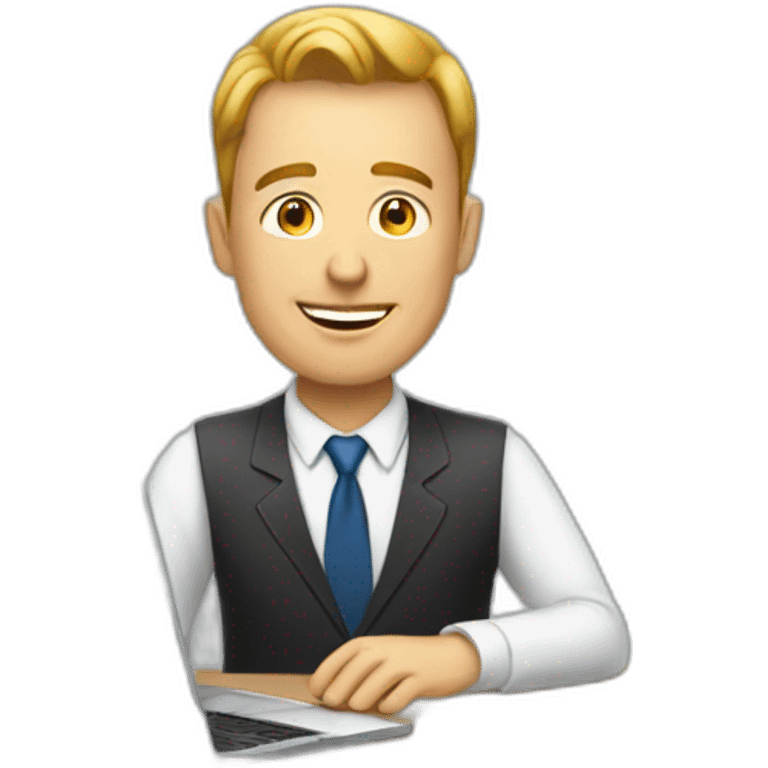 white man smart man using laptop on the desk emoji