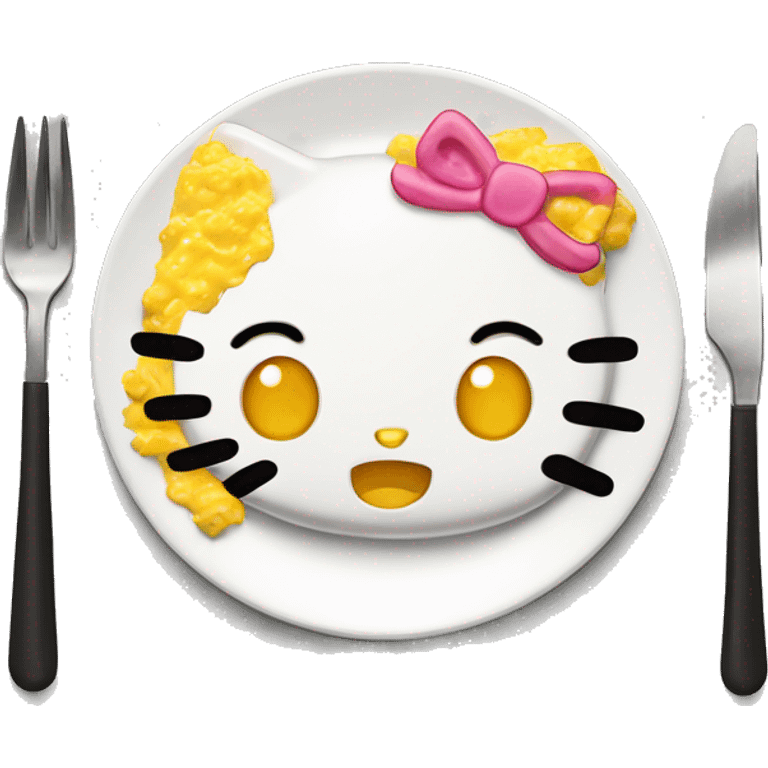 Hello kitty scrambled eggs on plate  emoji