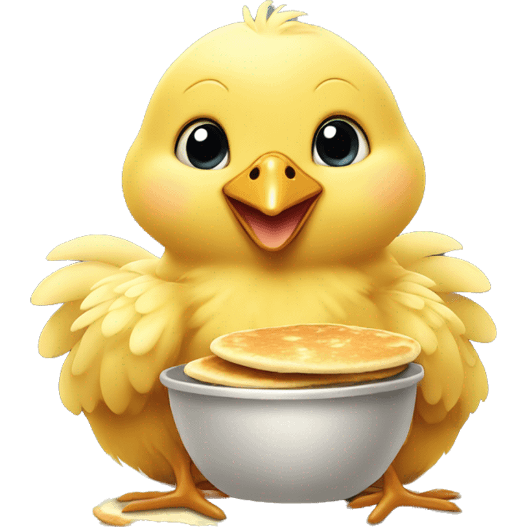 Baby chicken eating a snack of pancakes  emoji