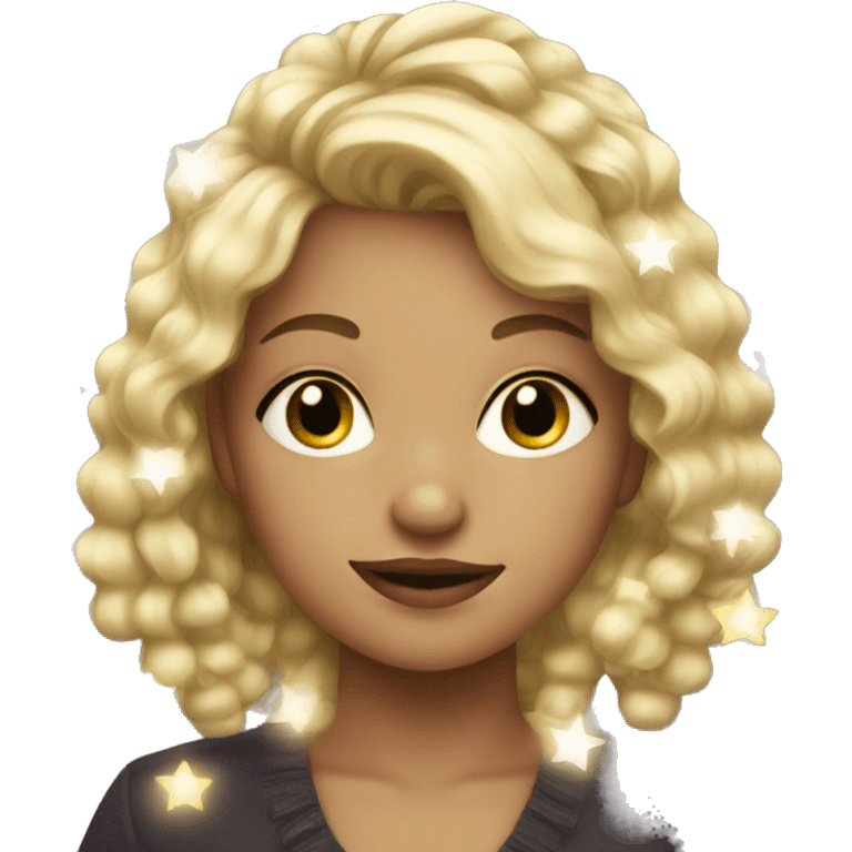 Blonde girl with Christmas lights in hair emoji