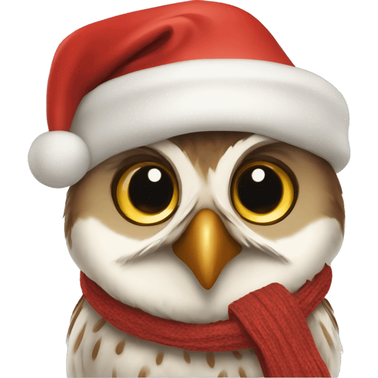 Happy owl wearing Christmas hat and scarf emoji