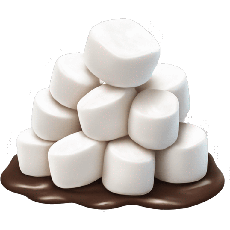 small pile of isolated realistic white marshmallows with chocolate drizzled on top. emoji