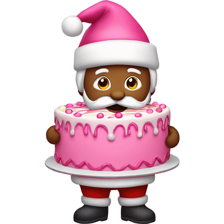 Santa Claus holding a pink birthday cake emoji