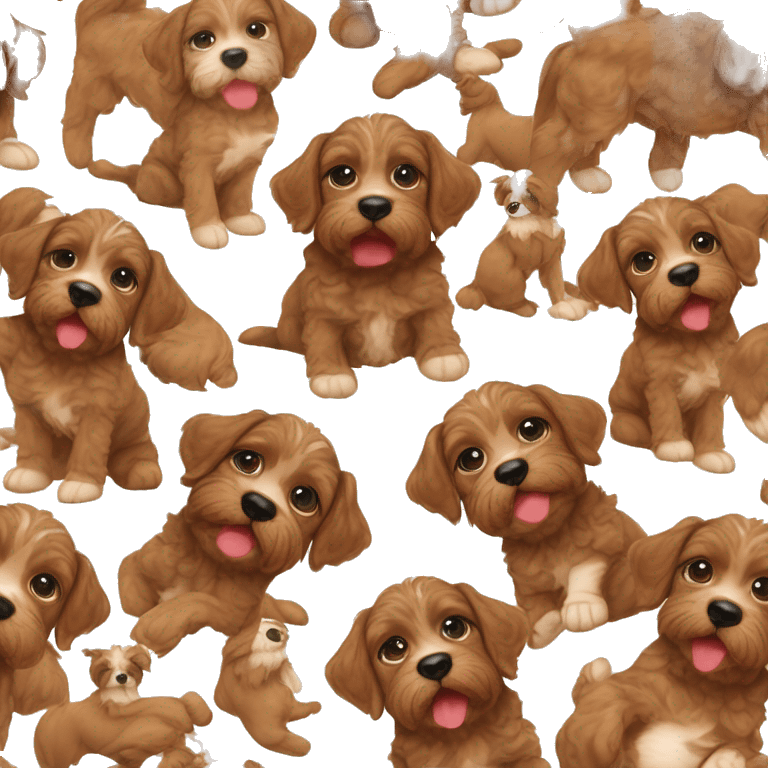 Brown cava poo puppy dog with white spot on chest multiple facial expressions emoji