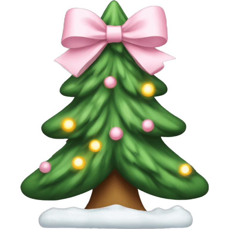 Christmas tree with snow and a light pink bow emoji