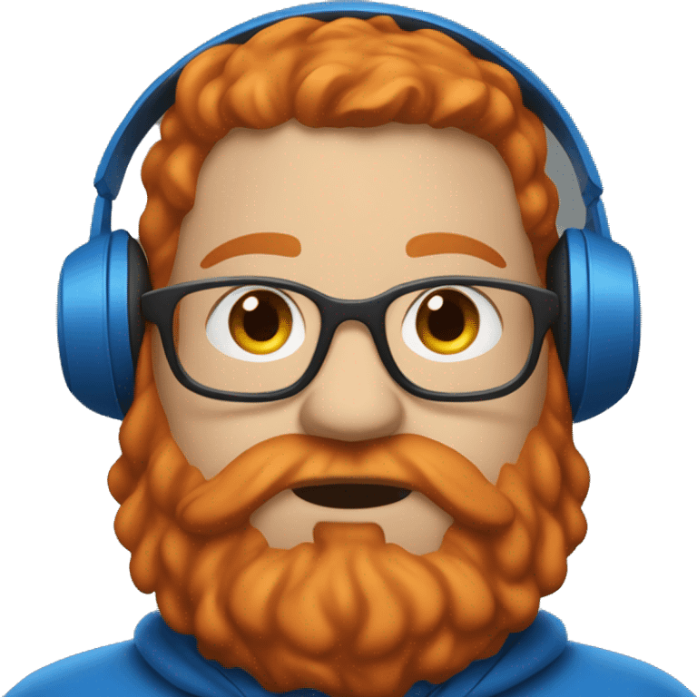 fat red head wearing blue hoodie with beard and headphones emoji