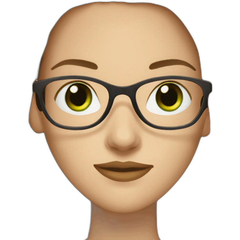 White woman with long dark brown straight hair and green eyes using glasses writing emoji