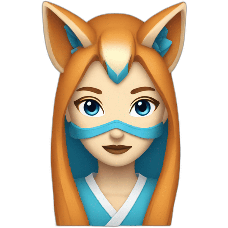 women with half kitsune mask blue eyes emoji