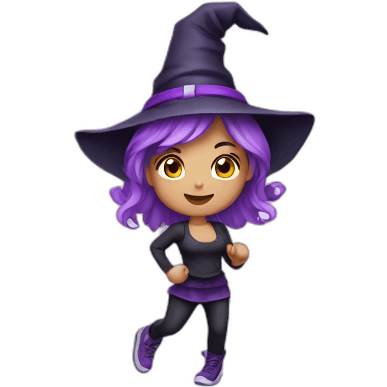 Cute witch purple hair excercising emoji