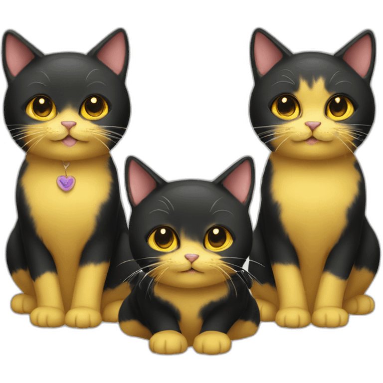 Two yellow and one black cats, total three cats emoji