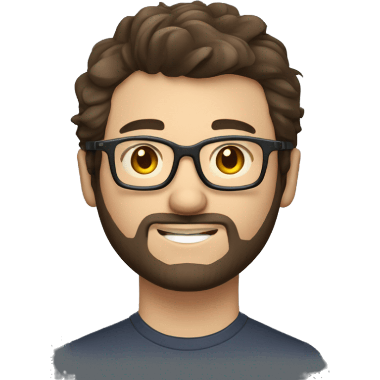 man with light skin, short messy hair, dark brown hair, with glasses, with a beard and short bogey. Happy computer technician with a laptop emoji