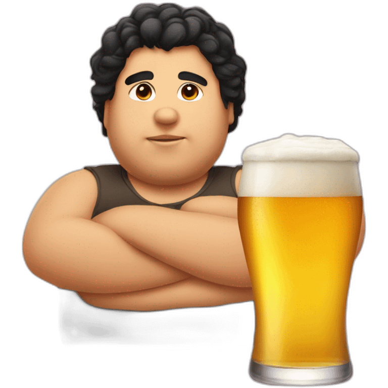 Fat boy drink beer have black hair emoji