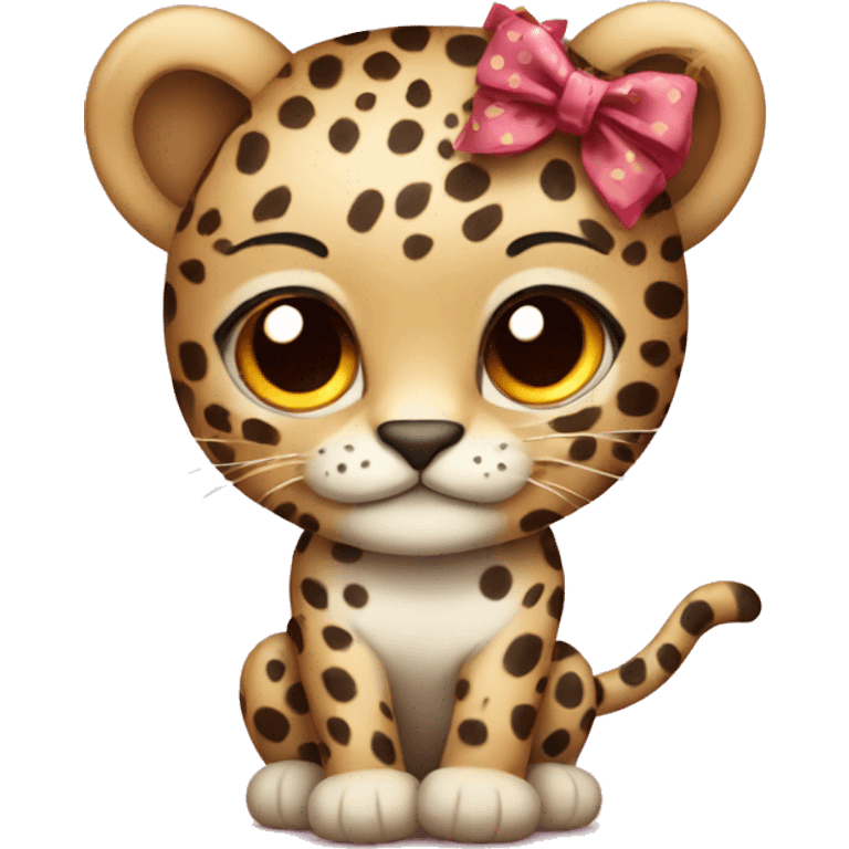 a cute leopard with a bow emoji