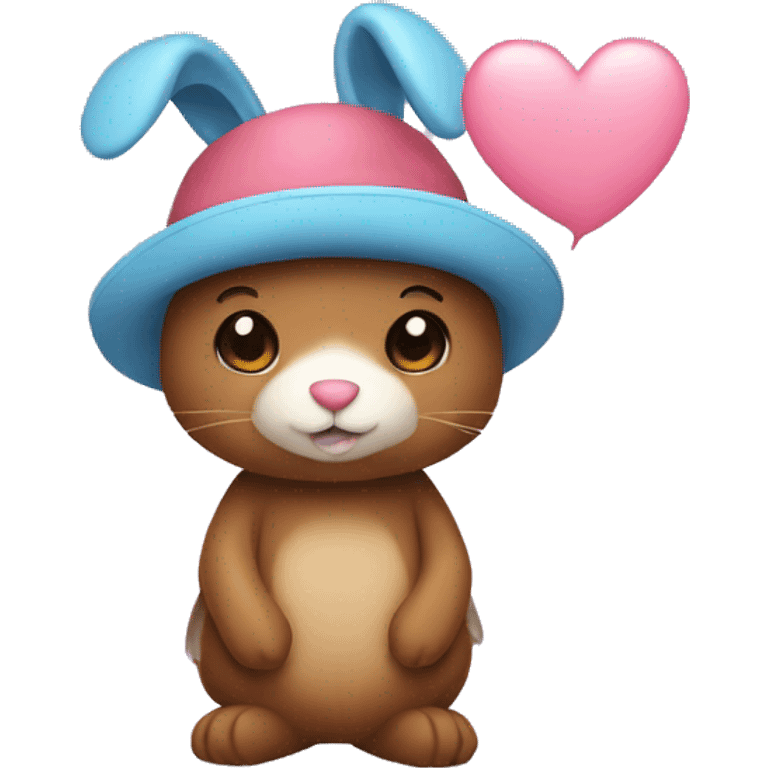 Bunny with a top heart bear hat emoji