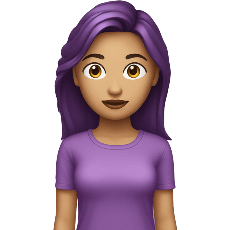 Chica de ojos marrones con ropa violeta emoji