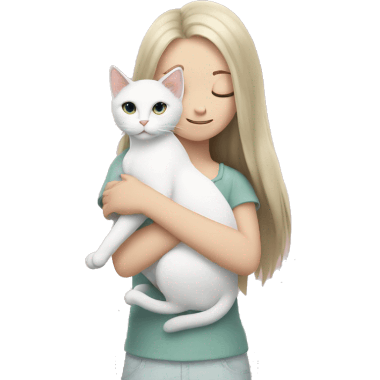 A white cat in the girl's arms emoji