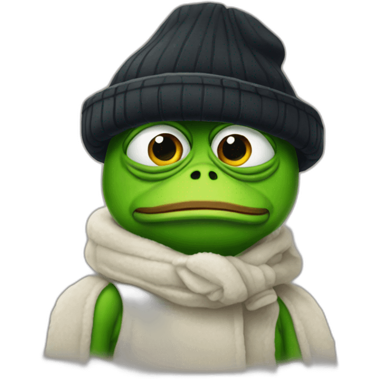 sad pepe the frog in black winter hat emoji