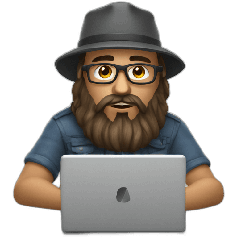 3d artist with beard sit on the PC with graphic tablet emoji