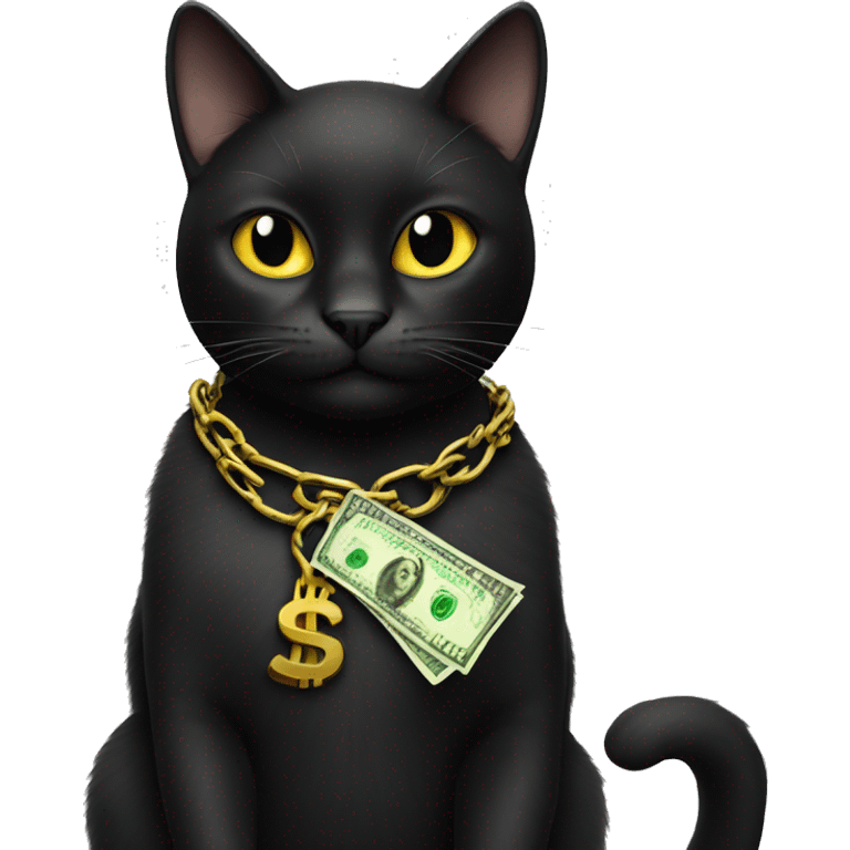 black cat with money and chain emoji