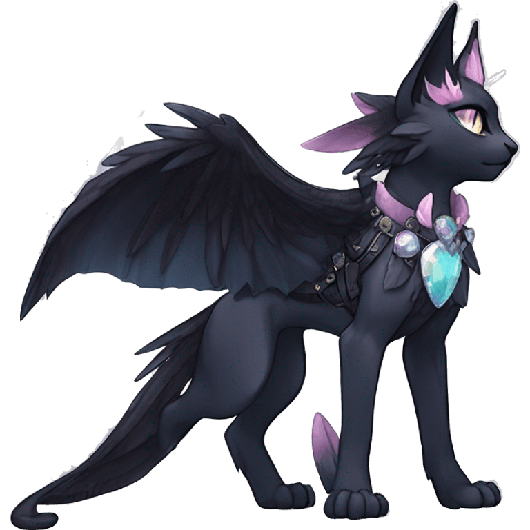 cool punk kawaii anime edgy distinguished ethereal elegant beautiful fantasy black ethereal fantasy nargacuga-Noivern-sphynx-Quiana-Fakemon collar harness moon jewels full body emoji