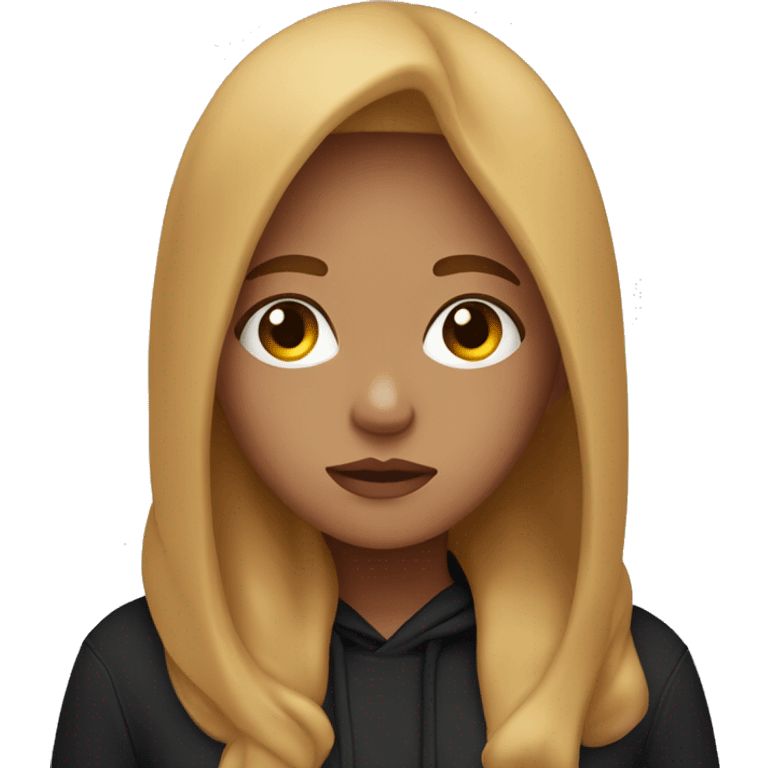 Tired girl with black hoodie and caramel blonde hair emoji