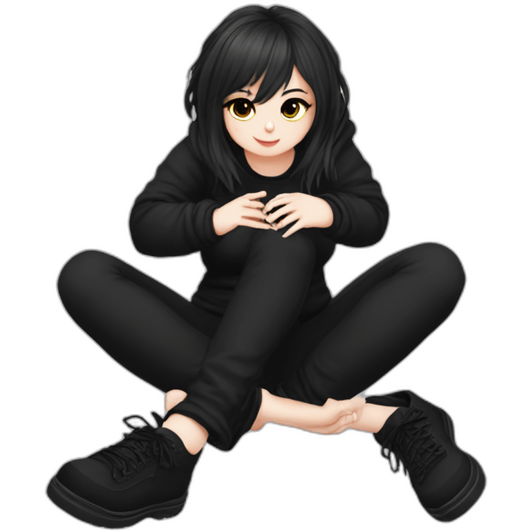 Full body curvy emo girl sits on the floor черная юбка белые трусики рваные полосатые чулки emoji