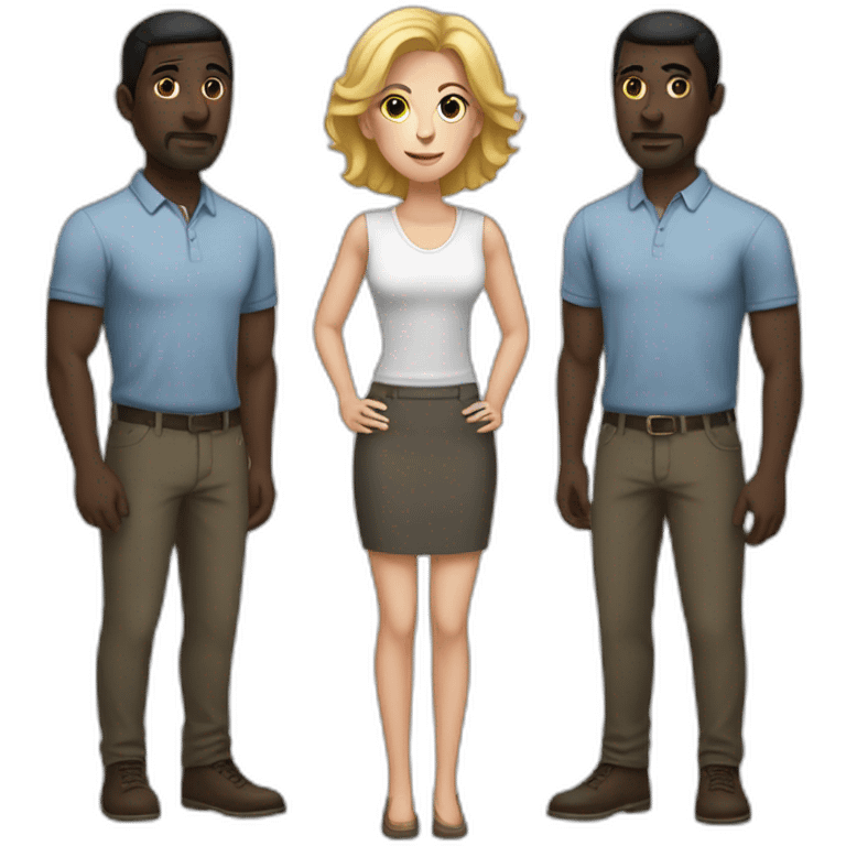 six dark-skinned men stand behind a pale woman emoji