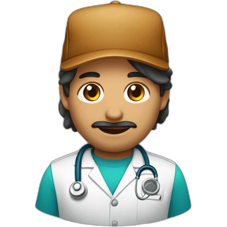 Médico con gorra y cabello oscuro piel trigueña y un lunar en la barbilla  emoji