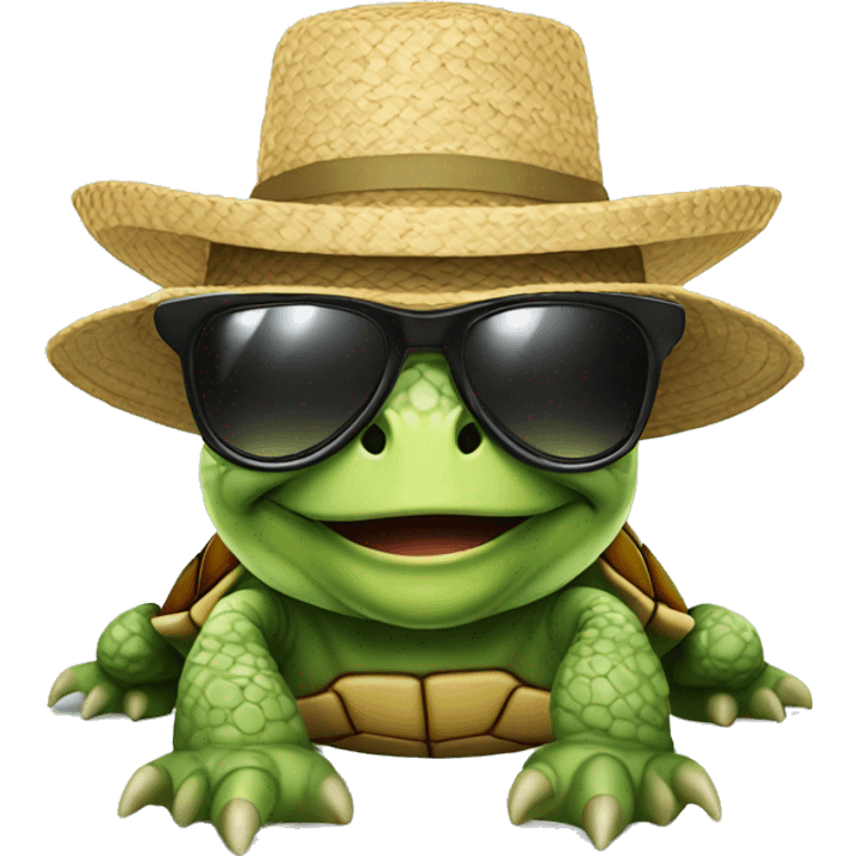 Turtle with a straw hat with sunglasses emoji