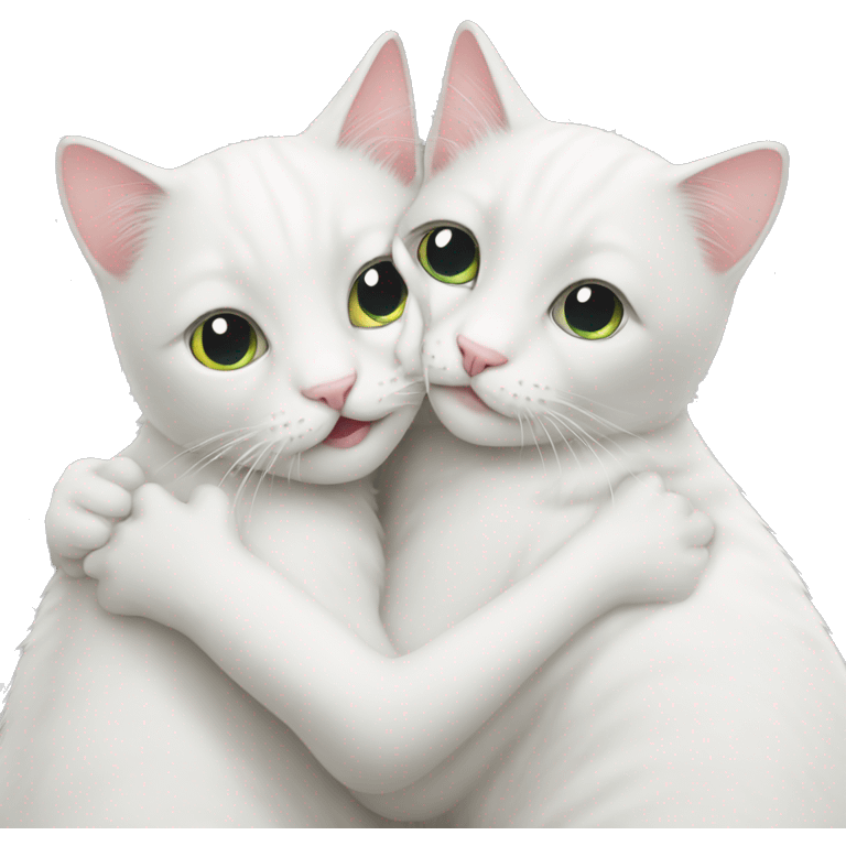 Two white cats hugging each other  emoji