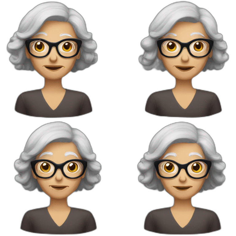 old lady dark shoulder length hair black glasses emoji