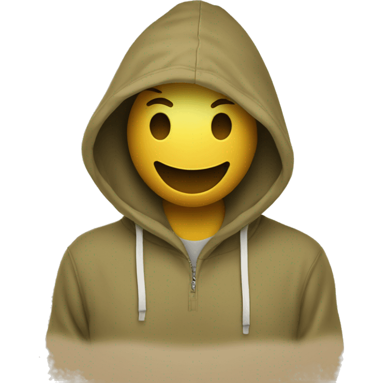 khaki color pullover hoodie smiley face in hood emoji